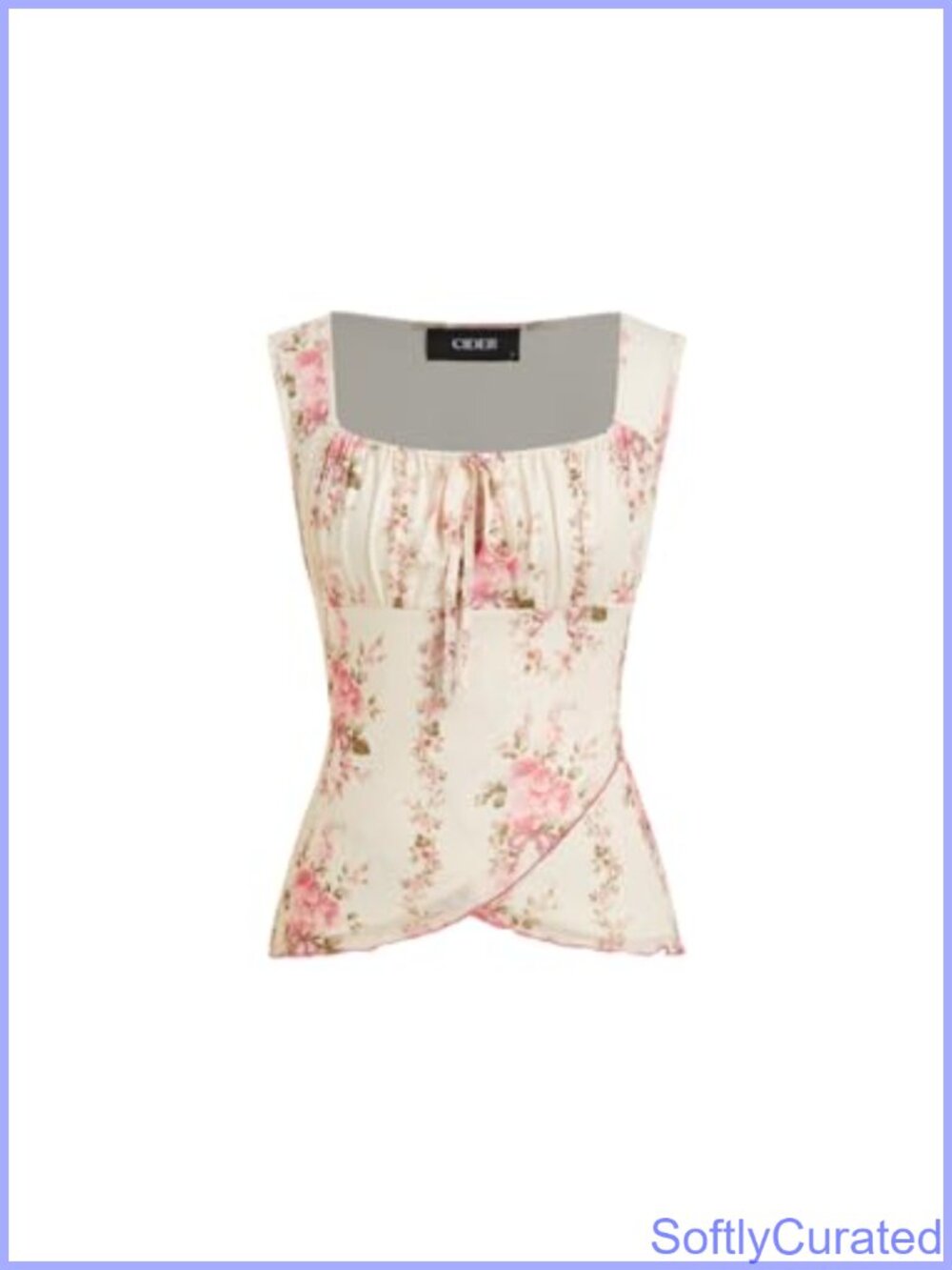 Square Neck Sleeveless Wrap Tank Top Tie Front Floral Peplum Summer Top